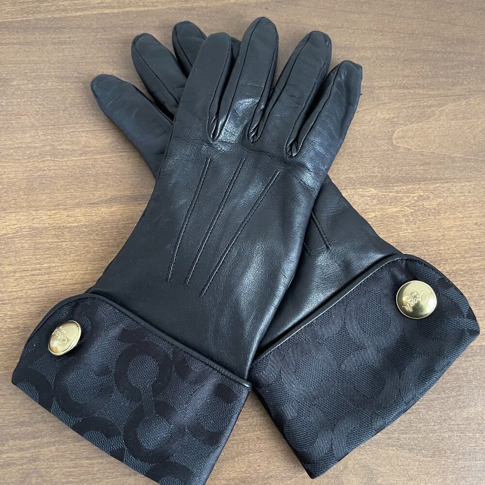 Coach Black Leather Gloves Size 7.5